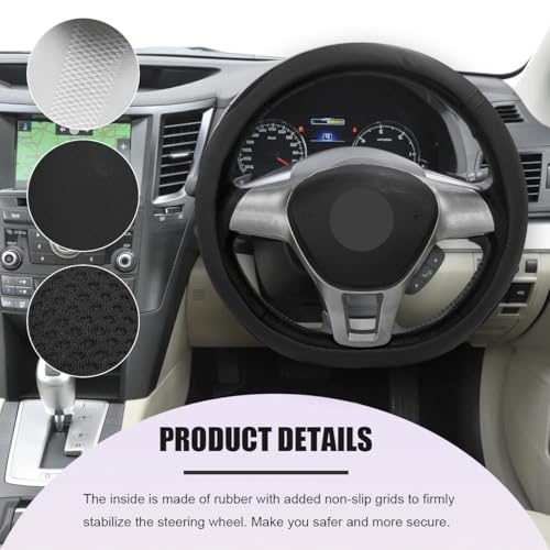 Car Steering Wheel Cover, Leather Breathable Ice Silk Auto Wheel Wrap with Anti-Slip Lining, Scratch-Resistant Elastic Protector Fit for 14.5-15 Inch Steering Wheels (Black) - color: Black