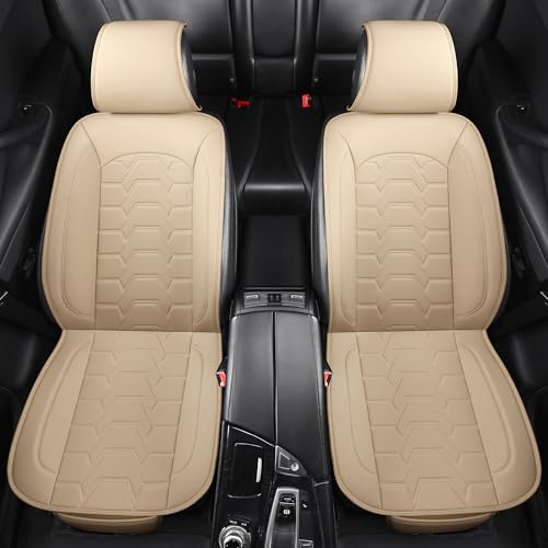 Leather Car Seat Covers Breathable Front Seat Protector Automotive seat Covers Universal Fit for Most Vehicles Cars Trucks SUVs Vans (Beige，2PCS) - color: BEIGE