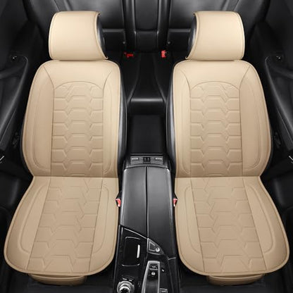 Leather Car Seat Covers Breathable Front Seat Protector Automotive seat Covers Universal Fit for Most Vehicles Cars Trucks SUVs Vans (Beige，2PCS) - color: BEIGE