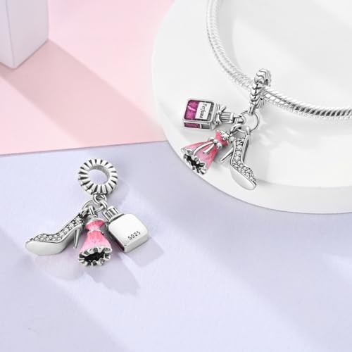 NARMO Charms for Bracelets 925 Sterling Silver Star Dangle Charms Car Keys Lipstick Dangle Charm Beads for Women Bracelets Necklace - color: Perfume