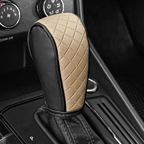 Leather Car Gear Shift Knob Cover, Upgraded Anti-Slip Design Stick Shift Knob Cover, Universal Durable Car Decorative Accessories Shifter Stick Protector Suitable for Cars,Trucks,SUVs (Bk/Bg) - color: Black/Yellow