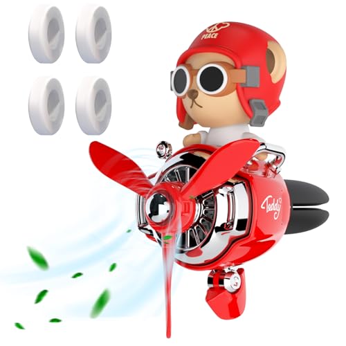 Pilot Car Air Freshener, Cute Bear Car Vent Clip Air Freshener Automotive Air Outlet Fan Diffuser, Automotive Interiors Vent Decoration (Shake Head Style - Red-s) - color: Shake Head Style - Red-s