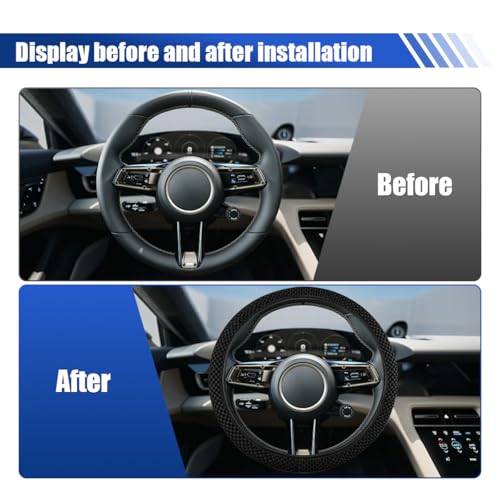 Elastic Stretch Steering Wheel Cover, 15" Breathable Microfiber Ice Silk Steering Wheel Protector, Universal Anti-Slip Car Warm in Winter&Cool in Summer Accessories for Men Women (Black) - color: Black