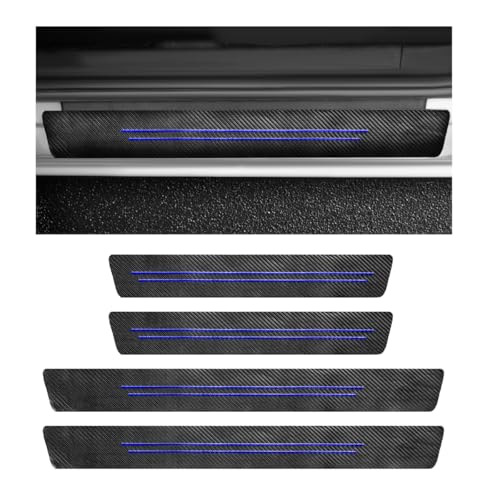 4 PCS Car Door Sill Protector, Anti-Scratch Carbon Fiber Leather Car Door Entry Edge Guard, Waterproof Threshold Scuff Protection Cover Sticker for Cars (Blue-4pcs) - color: Blue-4pcs