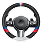 Carbon Fiber Leather Sport Car Steering Wheel Cover Sports Steering Wheel High-Grade Leather Set Stylish Non-Slip Leather car Interior 15 inches for All Car Steering Wheel Cover