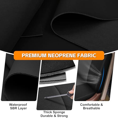 Truck Seat Cover Compatible with 1973-1999 Chevy Full-Size Trucks, Neoprene Solid Bench Seats Without Headrests, Black&Charcoal