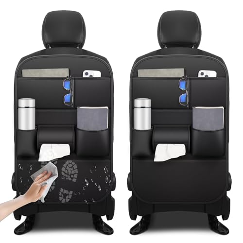Back Seat Protector 2 Pack Fit for Jeep Grand Cherokee Car Kick Mats with Cup & Tissue Storage Organizer Pockets Waterproof Dirt Proof Faux Leather Auto Accessories for Kids(1 Pair Black) - color: #002 Black, size: For Jeep Grand Cherokee-2 Pack