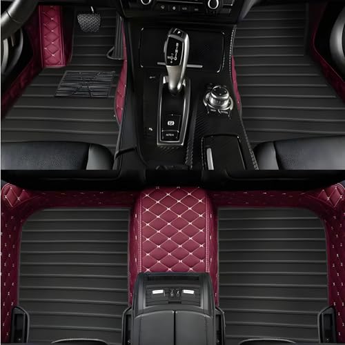 Custom Leather Car Mats, Vehicle-Specific Fit All-Weather Floor Mats, 100% Waterproof Anti-Slip Durable Protection for SUV Truck Sedan, Precision Tailored Protection(Wine red Black Stripes) - color: Wine red black stripes