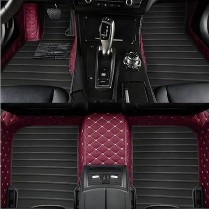 Custom Leather Car Mats, Vehicle-Specific Fit All-Weather Floor Mats, 100% Waterproof Anti-Slip Durable Protection for SUV Truck Sedan, Precision Tailored Protection(Wine red Black Stripes) - color: Wine red black stripes