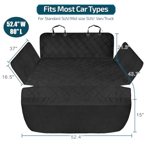 F-color SUV Cargo Liner for Dogs - Waterproof Pet Cargo Liner with Side Flaps, Comfort Dog Cargo Cover with Bumper Flap, Scrachproof Non-Slip for Large SUVs Sedans Trunks Vans, Black - color: Black, size: Medium Standard (With Flaps) 81"