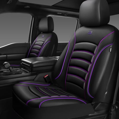 CAR PASS 3D Foam PU Leather Car Seat Covers, Universal Seat Covers Front 2 for Trucks SUV Sedan Automotive Seat Covers Armrest Airbag Compatible Waterproof Comfortable Faux Nappa Leather Black Purple - color: Black Purple, size: Two Front