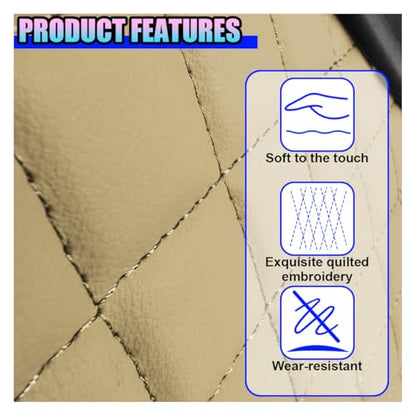 Leather Car Center Console Cover, Universal Automotive Armrest Booster Cushion, Vehicle Middle Console Organizer with 2 Cup Holders, Side Storage Bag, Tissue Box & Phone Slot(Beige) - color: Beige