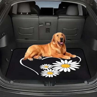 Universal Car Trunk Mat 29" x 39", Heart and Daisy All Weather Trunk Protection Cargo Liner, Durable Cargo Mat Rear Trunk Liner, Stylish Vehicle Interior Accessories Suitable for Most Car Models - color: Heart and Daisy