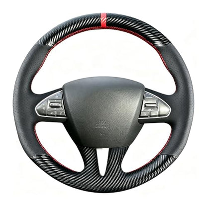 DIY Carbon Fiber Steering Wheel Covers for Infiniti Q50 2014 2015 2016 2017 Sport 15 inch Stitching Leather Interior Accessories