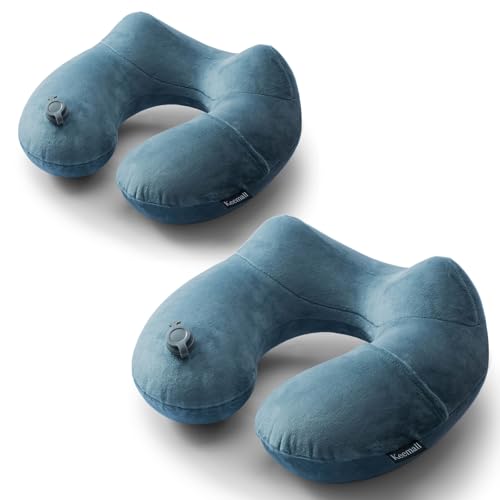 Keemall 2Pack Inflatable Travel Neck Pillow for Airplane Sleeping, Adjustable Blow Up Neck Support Air Pillow Traveling on Plane Long Flights Washable - color: Grey-2 Pack, size: Medium