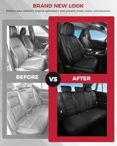 FREESOO Universal Full Seat Covers, Waterproof Faux Leather Automotive Seat Covers with Carbon Fiber Texture Seat Belt Pads, Anti-Slip Airbag Compatible Car Seat Covers for Cars SUVs Trucks - color: Black, size: Full Set - 5 Seats