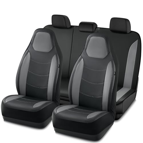 Road Comforts Car Seat Cover, Leather Seat Cover Full Set, Automotive Interior Seat Covers, Universal Fit for Most Cars, SUVs, Trucks, and Vans, Airbag Compatible (Gray) - color: Gray, size: Full Set