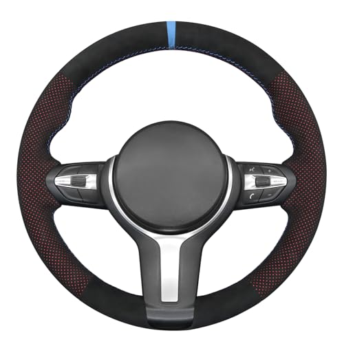MEWANT Hand-Stitched Steering Wheel Cover for BMW (M Sport) F22 F23 F30 F34 F32 F33 F36 F10 F07 F12 F13 F06 F39 F25 F26 F15 F16, DIY Custom Fit Steering Wheel Wrap for BMW - color: 11:red mesh IT-ALCAN + 3m thread