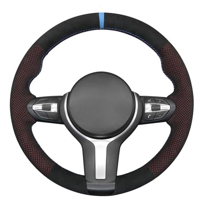 MEWANT Hand-Stitched Steering Wheel Cover for BMW (M Sport) F22 F23 F30 F34 F32 F33 F36 F10 F07 F12 F13 F06 F39 F25 F26 F15 F16, DIY Custom Fit Steering Wheel Wrap for BMW - color: 11:red mesh IT-ALCAN + 3m thread