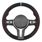 MEWANT Hand-Stitched Steering Wheel Cover for BMW (M Sport) F22 F23 F30 F34 F32 F33 F36 F10 F07 F12 F13 F06 F39 F25 F26 F15 F16, DIY Custom Fit Steering Wheel Wrap for BMW - color: 11:red mesh IT-ALCAN + 3m thread