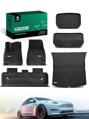 YHTAUTO for Tesla Model Y 2025 2024 2023 2022 2021 2020 Floor Mats & Cargo Liners, (5-Seat, NOT Fit Model Y Juniper), All Weather Car Mats, 1st & 2nd Row & Frunk Rear Trunk Mat, Set of 6, Black - color: Black, size: 6-Piece Set