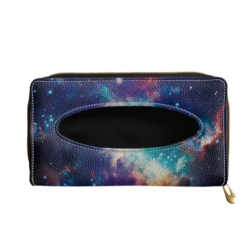 Biyejit Car Tissue Holder, Galaxy Space Print Hanging Napkin Case, PU Leather Tissue Box for Car Sun Visor, Backseat for Car Decor - color: Galaxy Space Print, size: 1 Pack