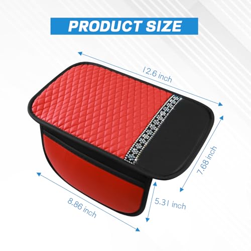 8PCS Car Accessories Set, Bling Leather Car Steering Wheel Cover with Armrest Pad, Seat Belt Cover Pads, Cup Holder Coasters, Gear Shift & Handbrake Covers, Auto Interior Accessories (Red) - color: Red