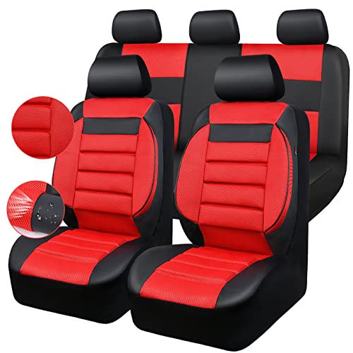 CAR PASS Leather 3D Foam Back Support Car Seat Covers Full Set Air Mesh Automotive Seat Covers, All Season Car Seat Cover Fit Automotive,SUV,Sedan,Van, Airbag Compatible Elegance (Black and Red) - color: Black and Red