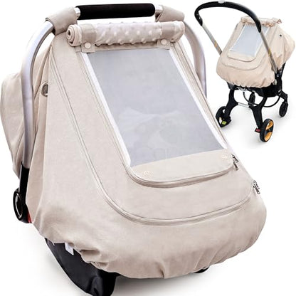 Waterproof Baby Car Seat Cover，YVMVDV Patented Cold Weather Carseat Cover for Babies,Infant Car Seat Cover Canopy for Boy Girls, Keeps Babies Warm and Cozy (Beige) - color: Thick-Beige