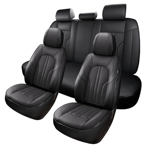 MINGBRON Car Seat Cover Full Set, Leather Car Seat Cover, Waterproof Seat Covers, Car Seat Cushion, Nappa Leather Seat Covers Car Seat Protector Universal Fit Most Cars Black - color: Black, size: Full Set