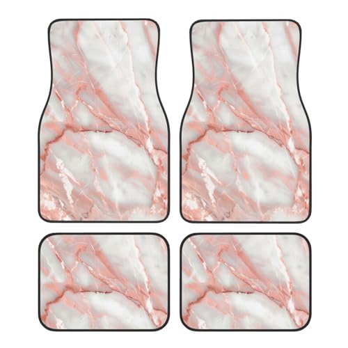 Universal Fit Car Floor Mats, Pink Marble Designs Printed Set of 4pcs Car Carpet Fit for SUV, Vans, Sedans, Trucks - color: Pink Marble