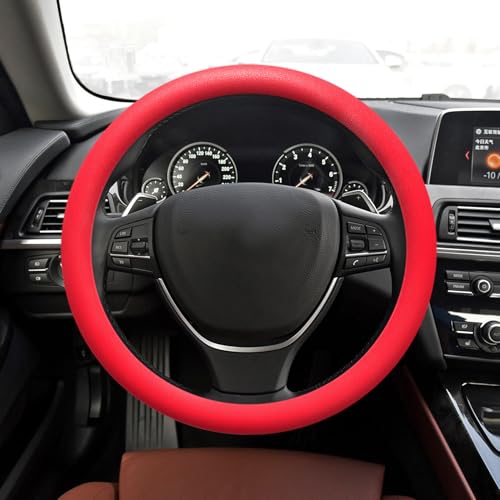 Car Steering Wheel Cover, 13 to 14.17 inches Non-Slip Silicone Steering Wheel Protector, Car Accessories Thin Soft Leather Texture Steering Wheel Protective Cover for Most Cars (Red) - color: Red