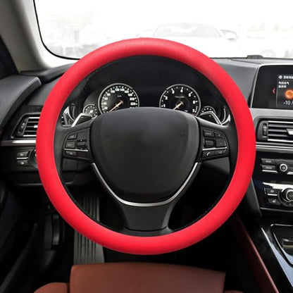 Car Steering Wheel Cover, 13 to 14.17 inches Non-Slip Silicone Steering Wheel Protector, Car Accessories Thin Soft Leather Texture Steering Wheel Protective Cover for Most Cars (Red) - color: Red