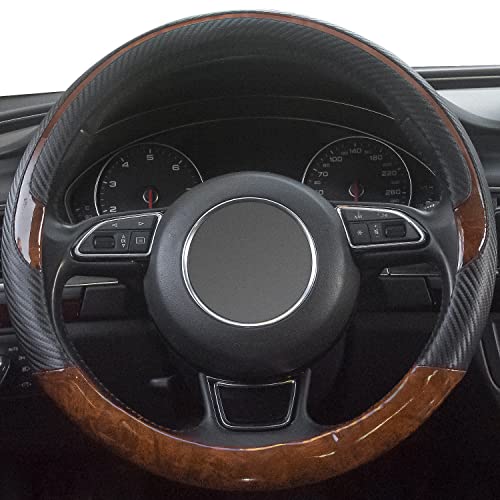 Wood Grain Steering Wheel Cover Black Universal Microfiber Leather, Suitable for 14 1/2-15 inch Comfortable Anti-Slip, Good Breathable and Odorless Car Steering Wheel Cover