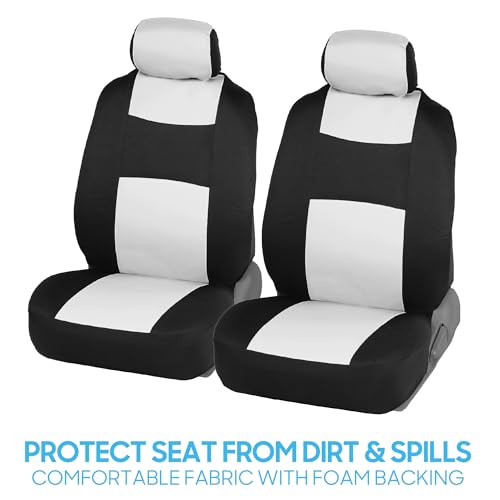 BDK PolyPro Car Seat Covers Full Set in White on Black, Front and Rear Split Bench Seat Covers for Cars, Easy to Install Car Seats Cover Set and Accessories for Auto Trucks Van SUV - White - color: White