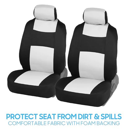 BDK PolyPro Car Seat Covers Full Set in White on Black, Front and Rear Split Bench Seat Covers for Cars, Easy to Install Car Seats Cover Set and Accessories for Auto Trucks Van SUV - White - color: White
