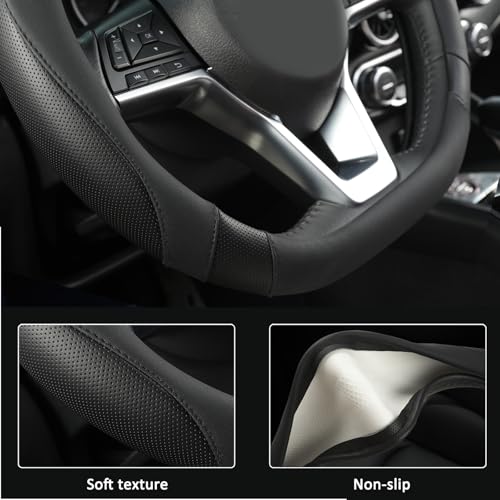 Flat Bottom Car Steering Wheel Cover for Nissan,D Shaped Steering Wheel Cover for Rogue,Altima,Kicks (Black-Standard Size)