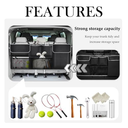 Large Capacity Car Trunk Organizer,Six Pockets Trunk Storage Organizer with Adjustable Straps,Wear-Resistant Oxford Fabric Hanging Trunk Organizer for Car Truck SUV