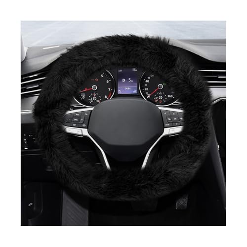 Fluffy Steering Wheel Cover, 15 Inch Anti-Slip Microfiber Plush Fuzzy Steering Wheel Cover, Winter Warm Elastic Fuzzy Steering Wheel Covers for Women and Men, Car Accessories (Black) - color: Black