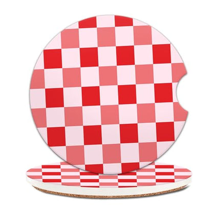 2 Pack Universal Ceramic Car Coasters，Ceramic Stone with A Finger Notch for Easy Removal of Car Cup Holder Coaster(Pink Plaid) - color: Pink Plaid