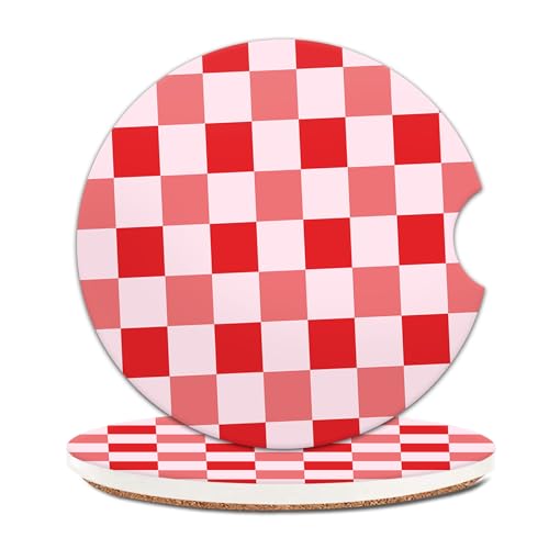 2 Pack Universal Ceramic Car Coasters，Ceramic Stone with A Finger Notch for Easy Removal of Car Cup Holder Coaster(Pink Plaid) - color: Pink Plaid