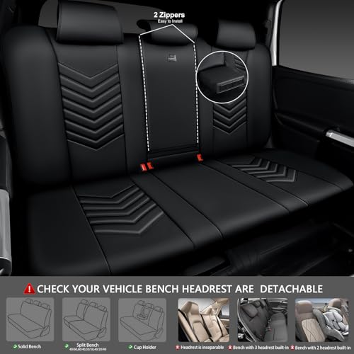 CAR PASS 3D Foam Luxury Leather Back Bench Leather Seat Covers,Waterpoof Faux Leather Rear Seat Cover Universal Fit for Cars Sedans SUVs Vans Trucks 95% Automotive Backseat, (Rear,Black) - color: Pure Black, size: Rear