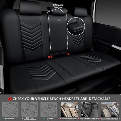 CAR PASS 3D Foam Luxury Leather Back Bench Leather Seat Covers,Waterpoof Faux Leather Rear Seat Cover Universal Fit for Cars Sedans SUVs Vans Trucks 95% Automotive Backseat, (Rear,Black) - color: Pure Black, size: Rear