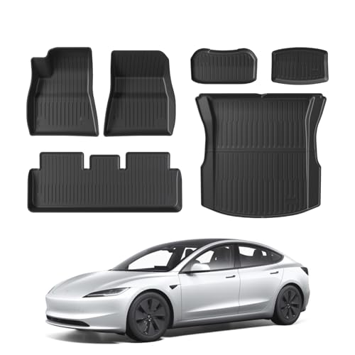 Tesla Model 3 Highland 2024 2026 Floor Mats Set, Custom Fit All Weather TPE Car Mats with Front & Rear Floor Liners, Trunk Cargo Liner & Rear Storage Mats, 6PCS Model 3 Accessories - size: Floor Mats for 2024-2026 Model 3 Highland| 6PCS