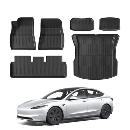 Tesla Model 3 Highland 2024 2026 Floor Mats Set, Custom Fit All Weather TPE Car Mats with Front & Rear Floor Liners, Trunk Cargo Liner & Rear Storage Mats, 6PCS Model 3 Accessories - size: Floor Mats for 2024-2026 Model 3 Highland| 6PCS