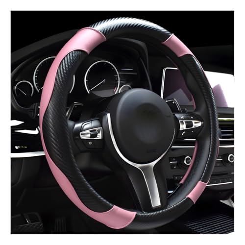 DXNQ Car Steering Wheel Cover, 15 Inch Carbon Fiber Leather Stitching Color Steering Wheel Protector, Anti-Slip Elastic Breathable Steering Wheel Cover Stylish Decor for Most Cars (Black&Pink) - color: Black&Pink