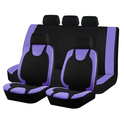9PCS Car Seat Covers Full Set, Polyester Washable Vehicle 5-Seats Protectors with Headrest Cover, Comfortable Automobile Seat Interior Protection, Universal for Sedan Truck SUV (Purple)