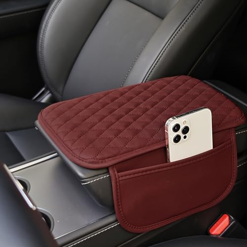 Car Center Console Cover,Microfiber Leather Car Armrest Cover Cushion with Storage Bags, Universal Car Armrest Storage Box Car Interior Accessories for Most Vehicles, Red - color: Red