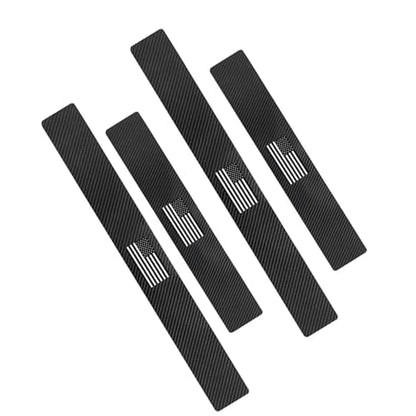 4 PCS Car Door Sill Protectors, American Flag Anti-scratch Threshold Sill Guards, Carbon Fiber Entry Guard Pad Decals, for Most Sedans, Trucks, SUV (Black)