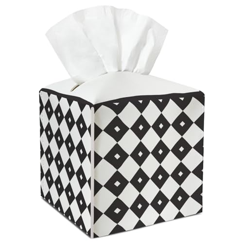 Black and White Checkered Tissue Box Cover Square, Waterproof Leather Tissue Box Holder, Modern Facial Paper Organizer Decor for Bathroom Nightstand Vanity Desk Office Car /026 - color: Pattern8
